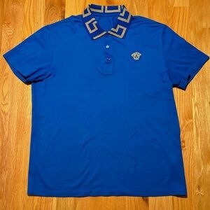 Versace Runway Royal Blue Gold Embossed Logo Polo 🔥
